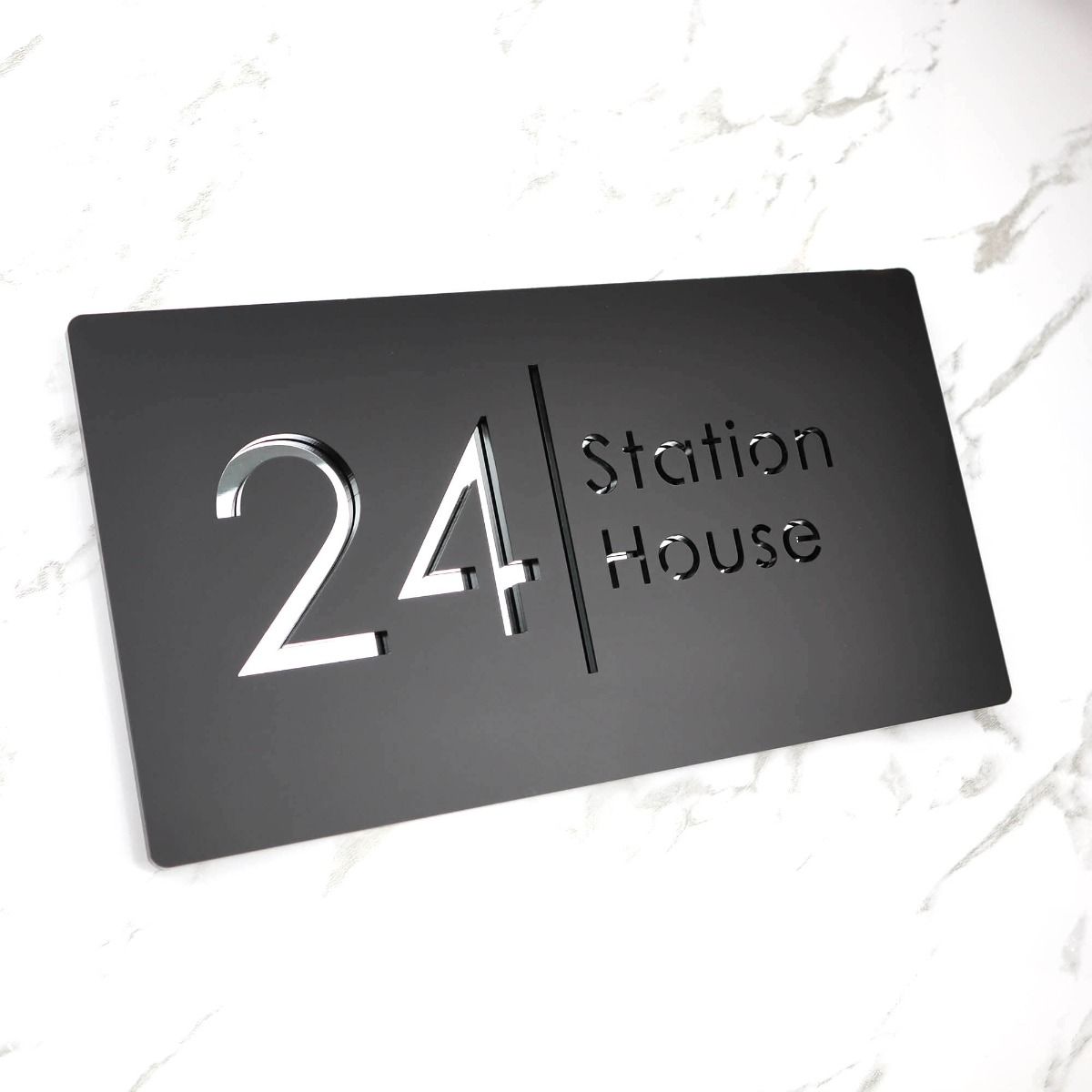 Door Sign , Acrylic Mirror Tech ----- Matt Black X Silver Mirror , Spanish Style