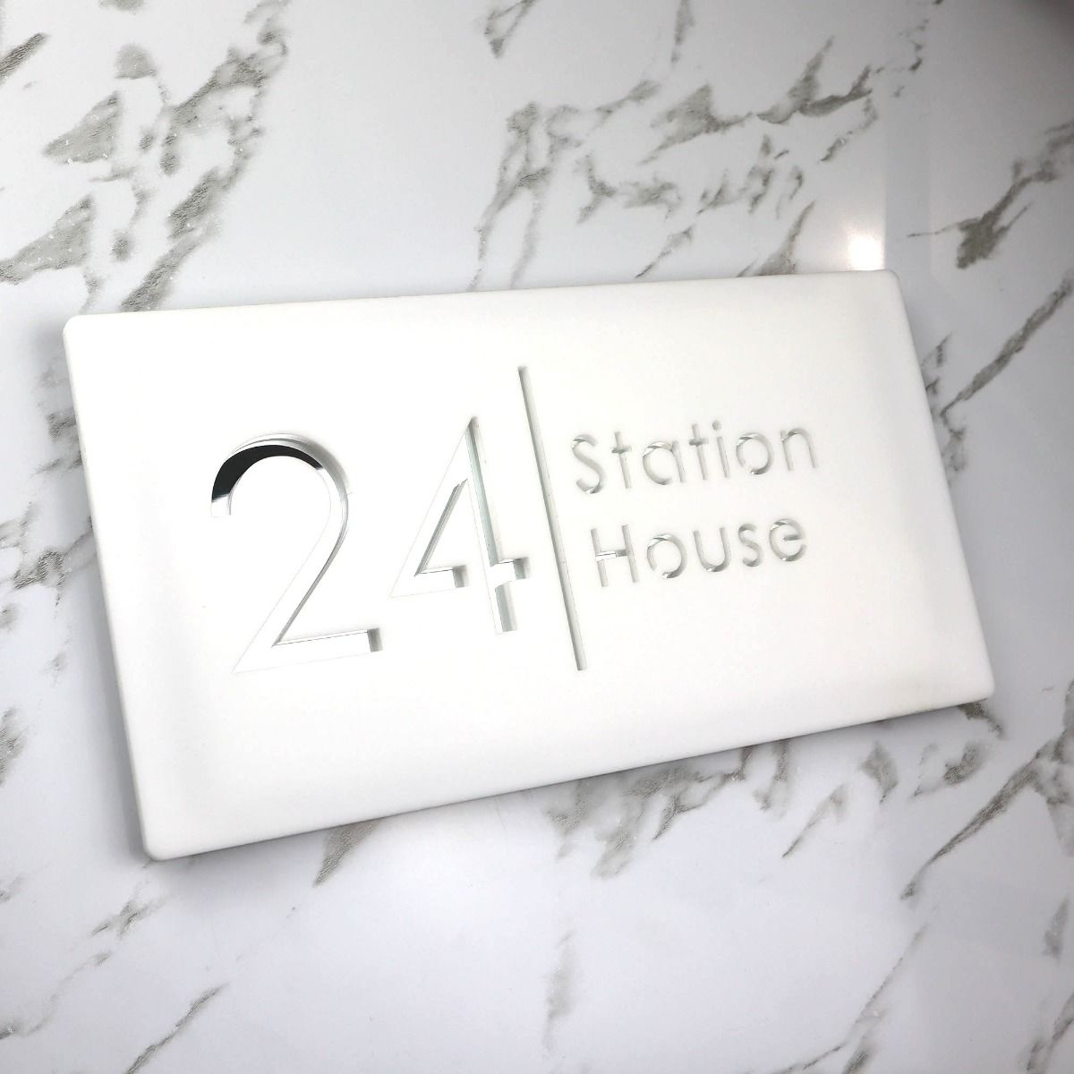 Door Sign , Acrylic Mirror Tech ----- Pristine White X Silver Mirror , Spanish Style