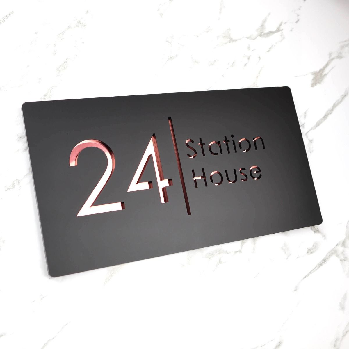 Door Sign , Acrylic Mirror Tech ----- Matt Black X Rose Gold Mirror , Spanish Style