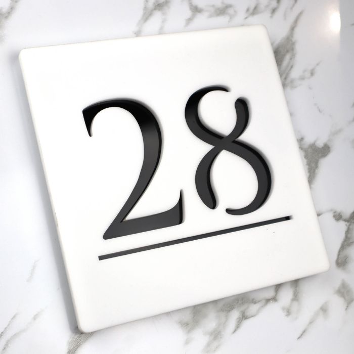 Door Sign , Acrylic Mirror Tech ----- Pristine White X Black Matt Mirror, British Style