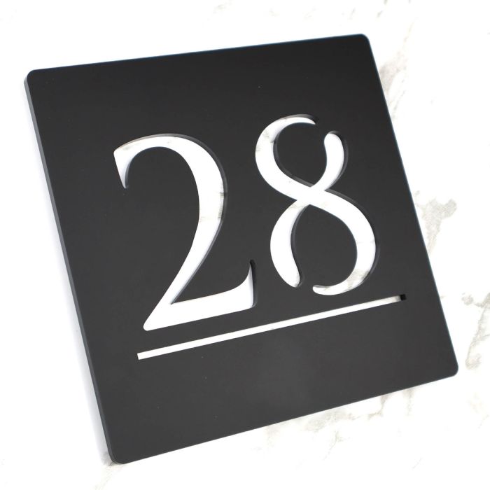 Door Sign , Acrylic Mirror Tech ----- Matt Black X Milky White Mirror , British Style