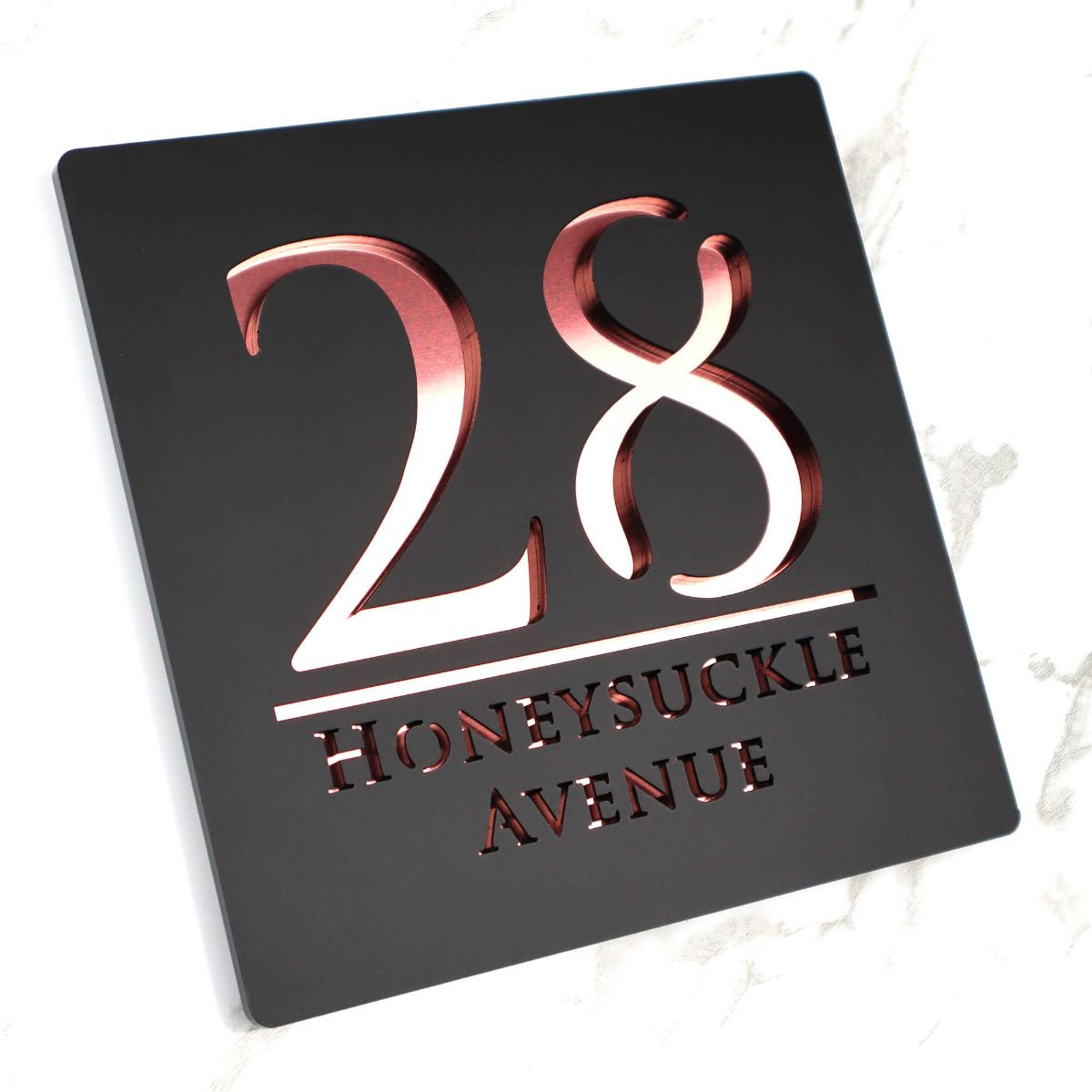 Door Sign , Acrylic Mirror Tech ----- Matt Black X Rose Gold Mirror , British Style