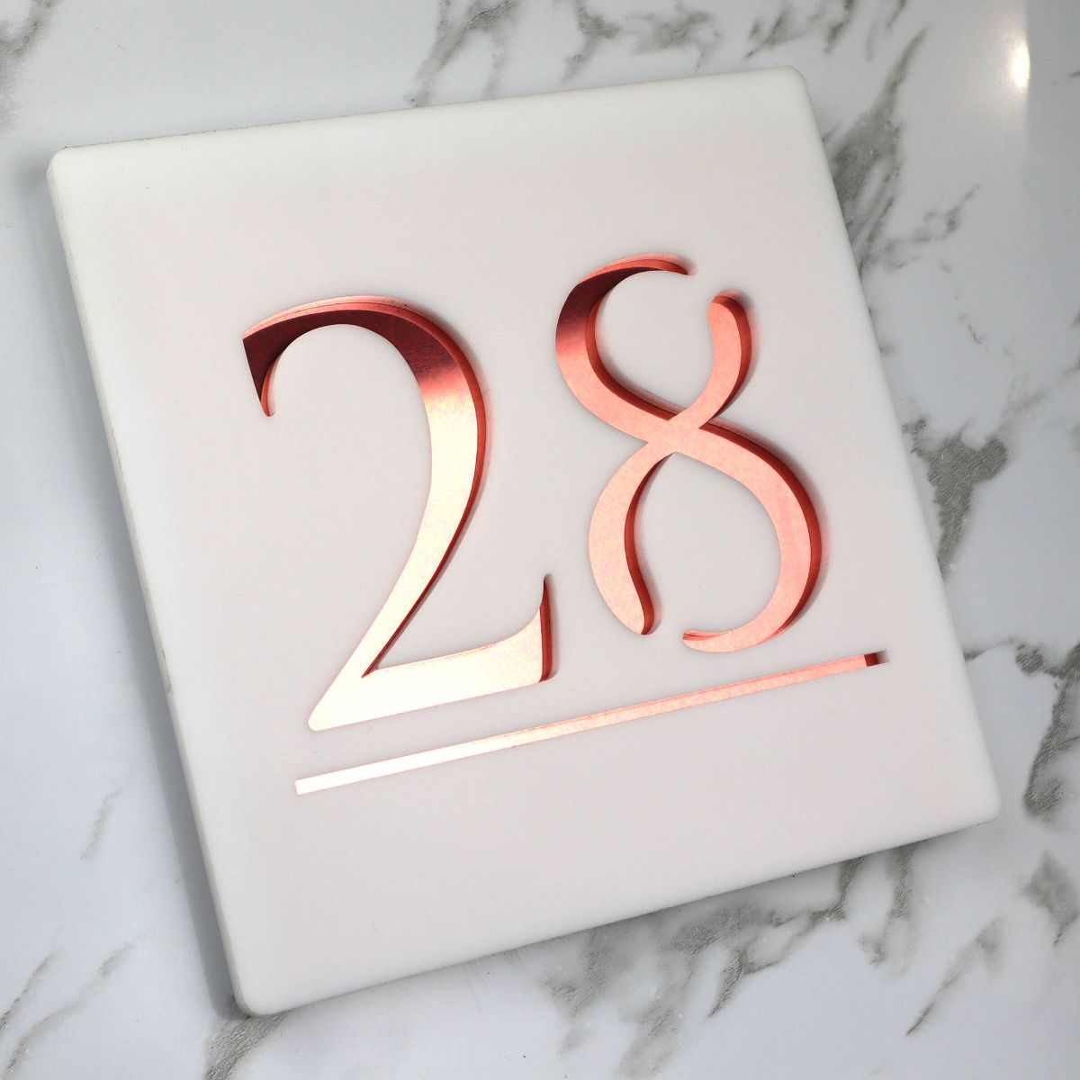 Door Sign , Acrylic Mirror Tech ----- Pristine White X Rose Gold Mirror, British Style