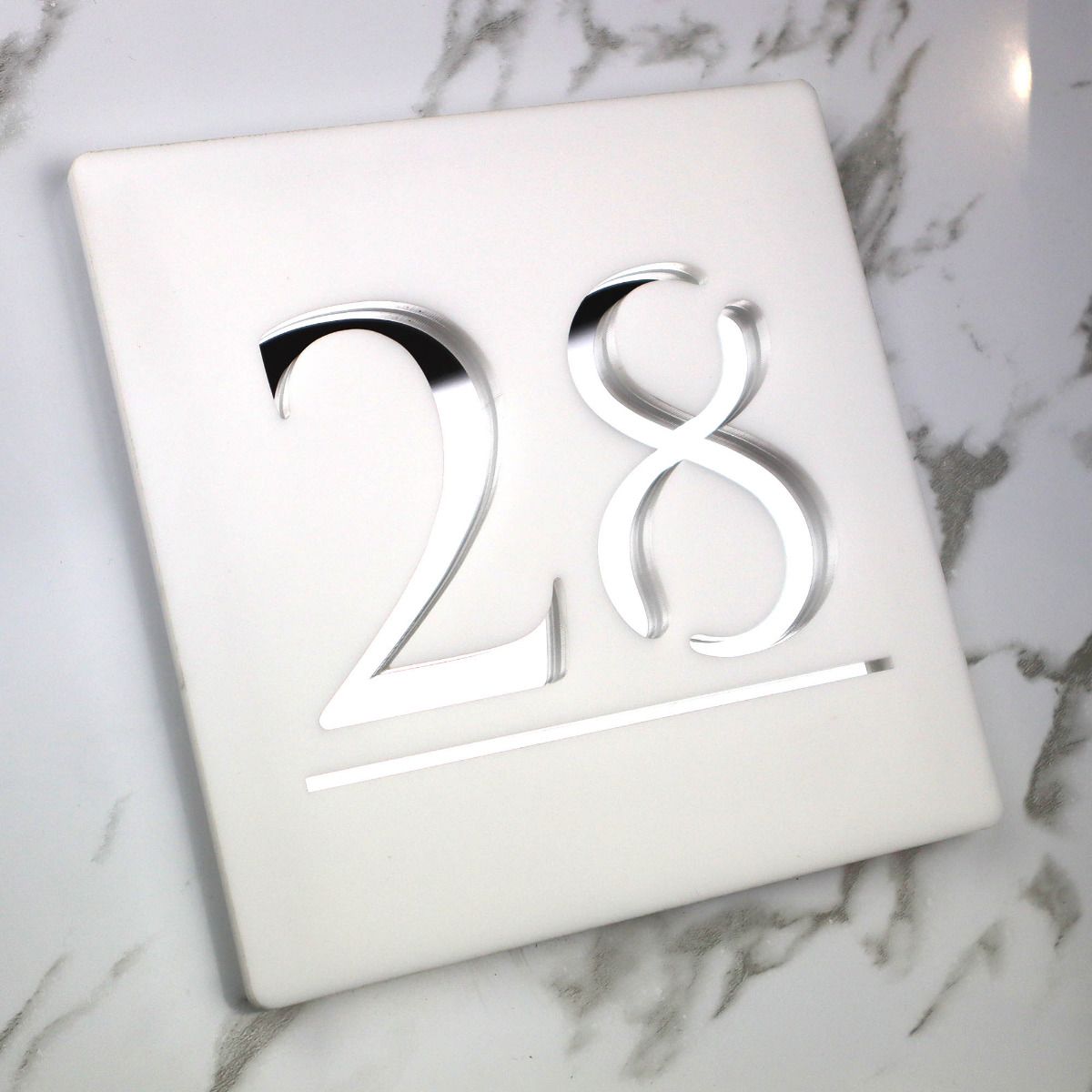 Door Sign , Acrylic Mirror Tech ----- Pristine White X Silver Mirror, British Style