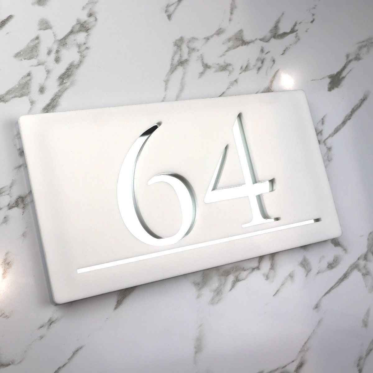 Door Sign , Acrylic Mirror Tech ----- Pristine White X Silver Mirror , Number