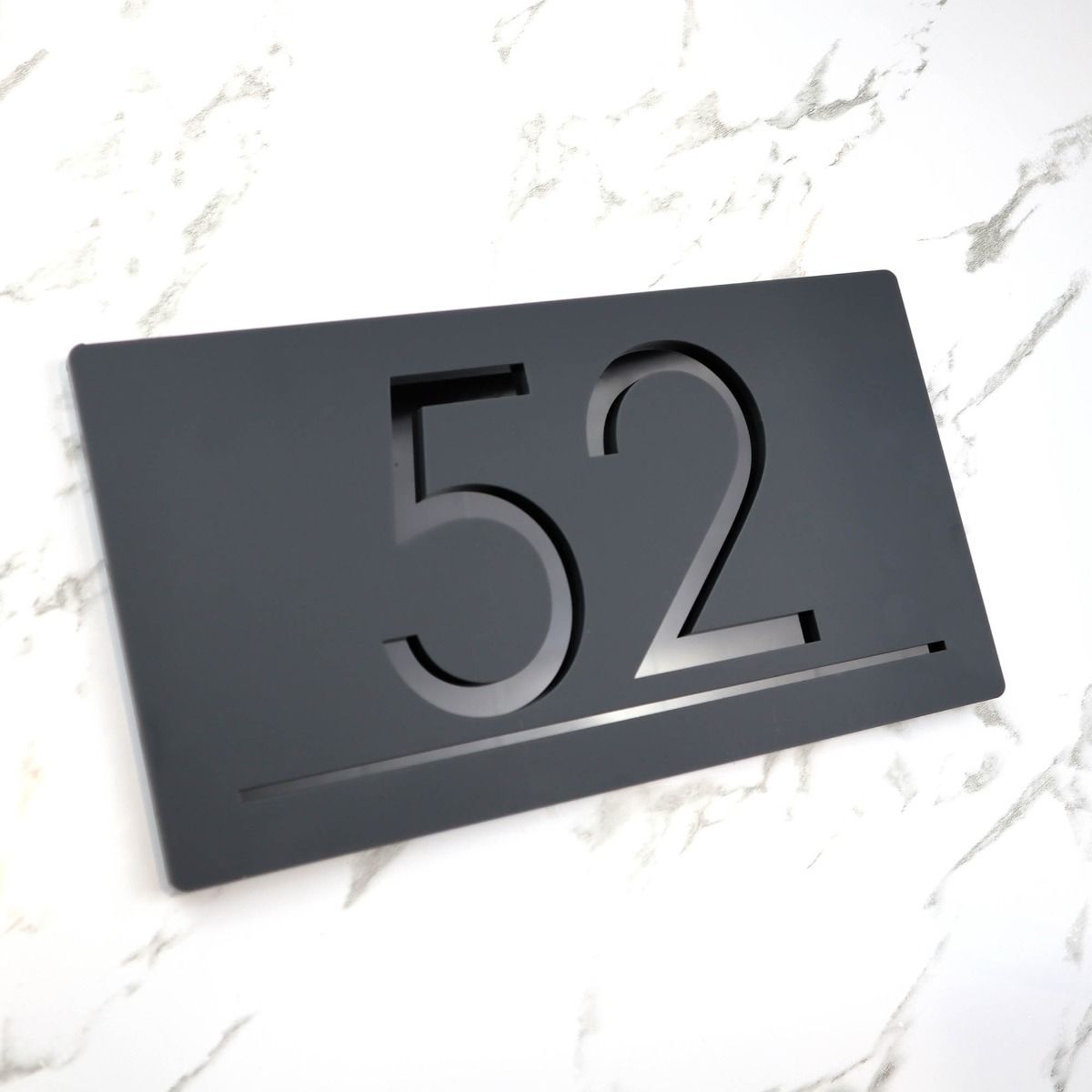 Door Sign , Acrylic Mirror Tech ----- Matt Black X Gloss Black Mirror , Number