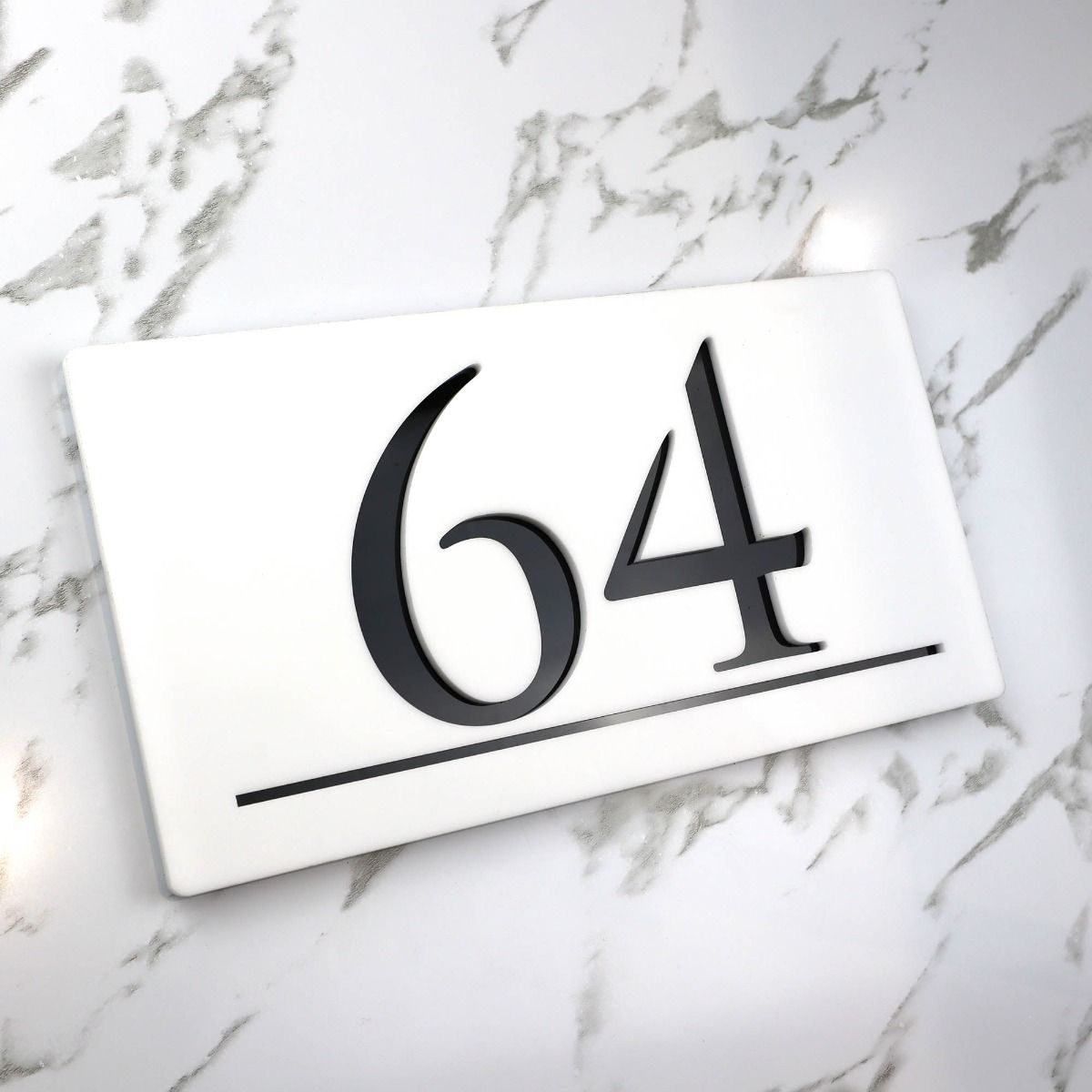 Door Sign , Acrylic Mirror Tech ----- Pristine White x Matt Black Mirror , Number
