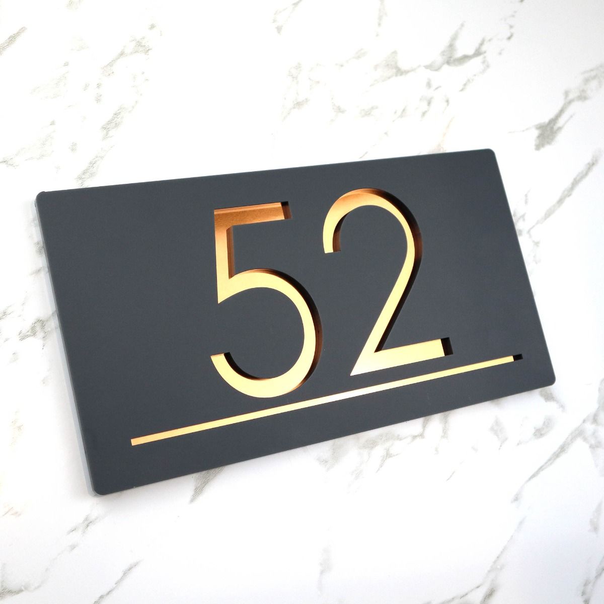 Door Sign , Acrylic Mirror Tech ----- Matt Black X Dark Gold Mirror , Numbers