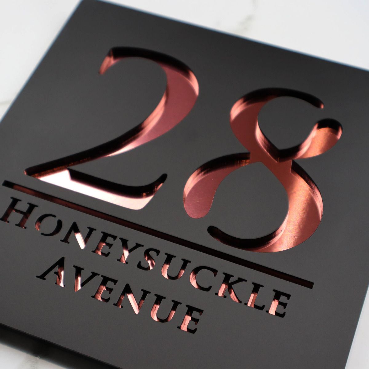 Door Sign , Acrylic Mirror Tech ----- Matt Black X Rose Gold Mirror , British Style