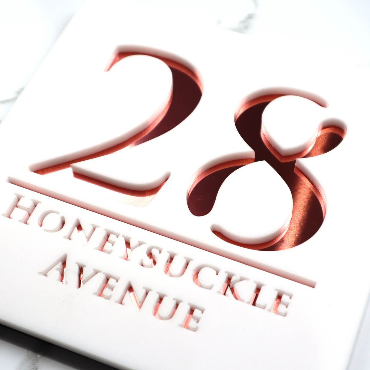 Door Sign , Acrylic Mirror Tech ----- Pristine White X Rose Gold Mirror, British Style