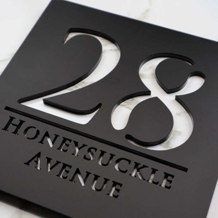 Door Sign , Acrylic Mirror Tech ----- Matt Black X Milky White Mirror , British Style
