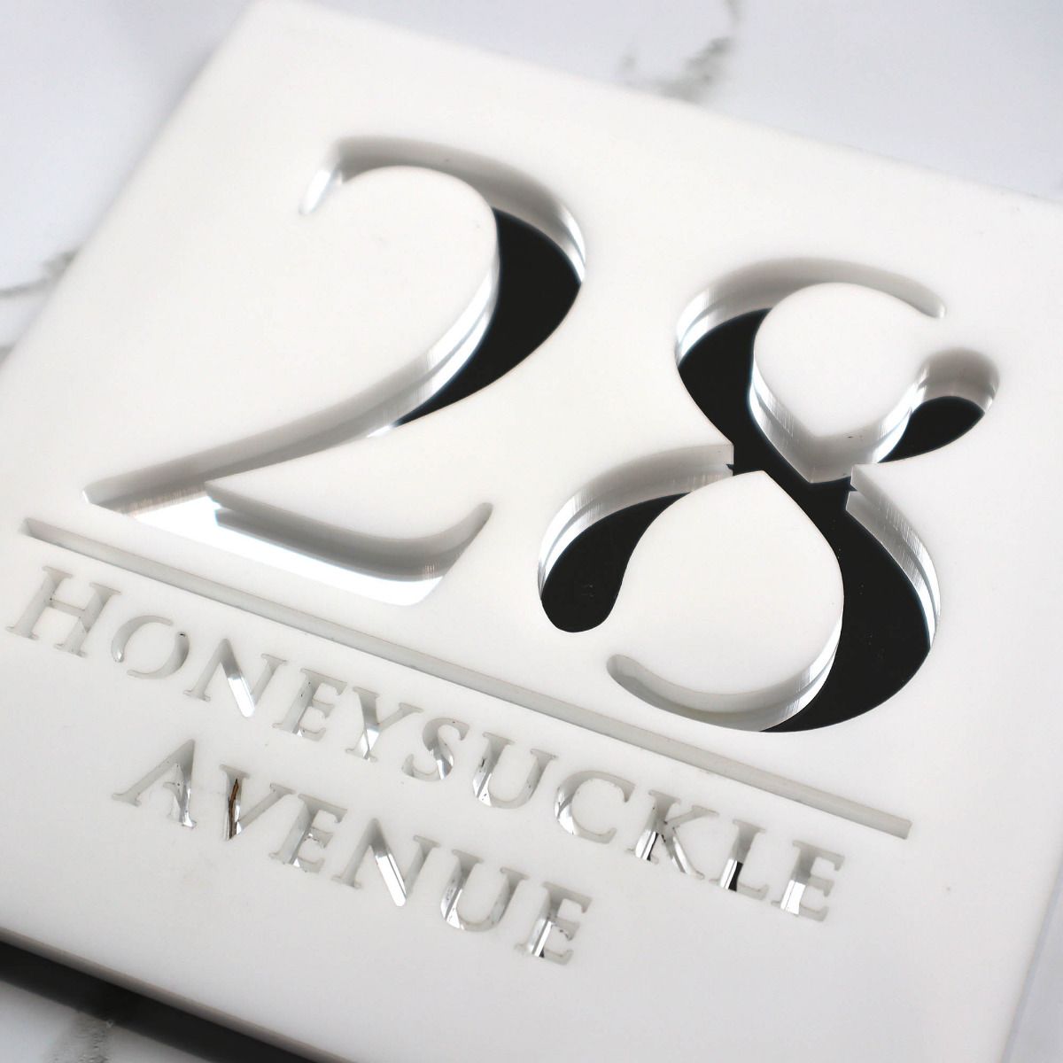 Door Sign , Acrylic Mirror Tech ----- Pristine White X Silver Mirror, British Style