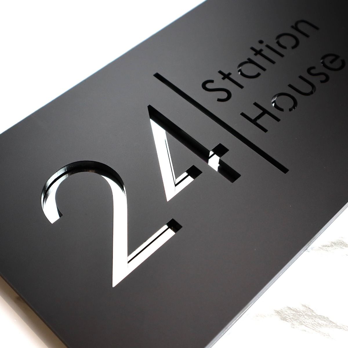 Door Sign , Acrylic Mirror Tech ----- Matt Black X Silver Mirror , Spanish Style