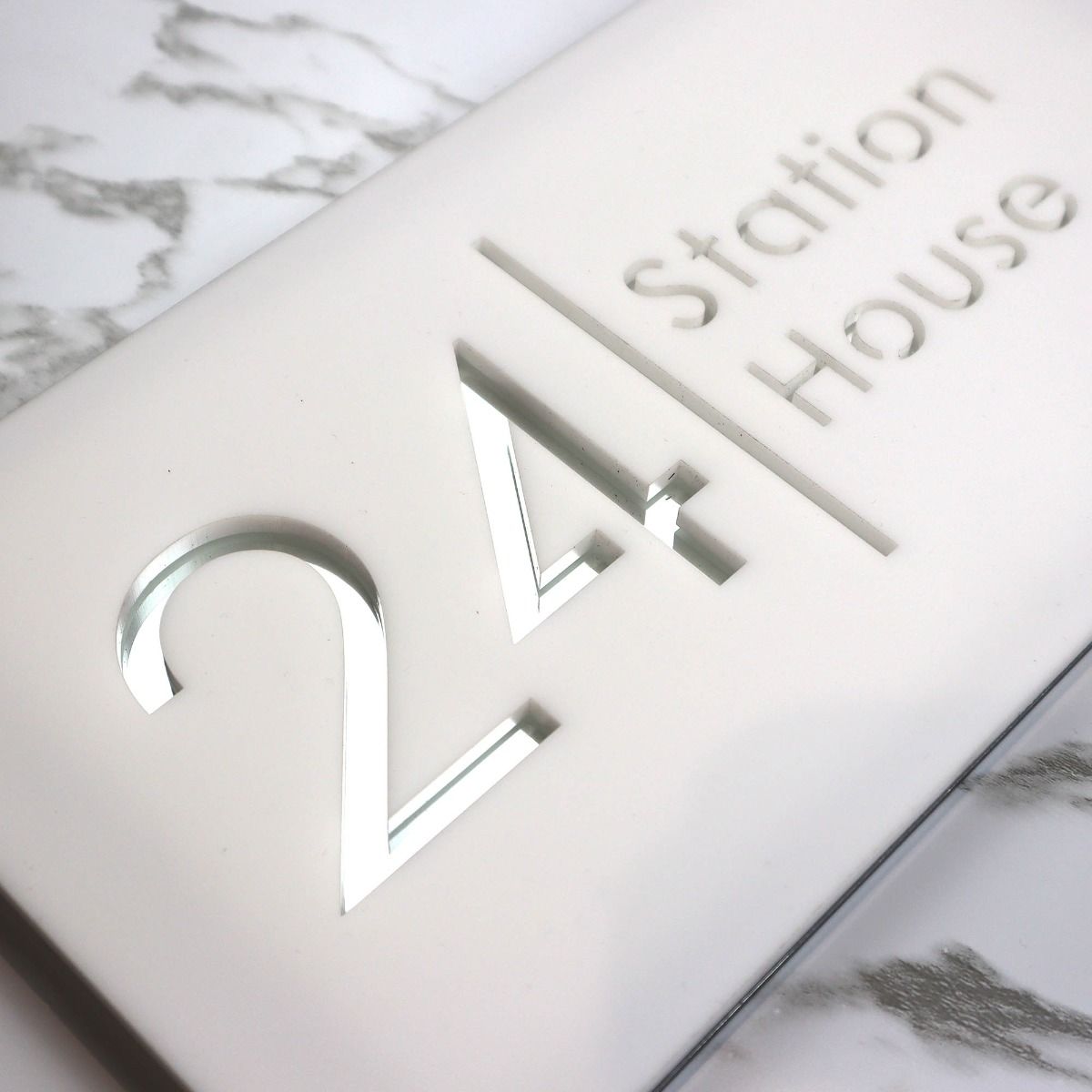 Door Sign , Acrylic Mirror Tech ----- Pristine White X Silver Mirror , Spanish Style
