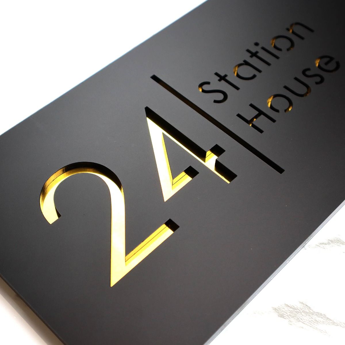 Door Sign , Acrylic Mirror Tech ----- Matt Black X Dark Gold Mirror , Spanish Style