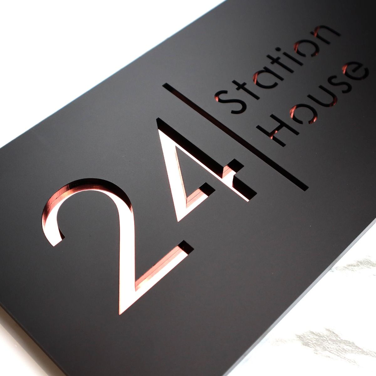 Door Sign , Acrylic Mirror Tech ----- Matt Black X Rose Gold Mirror , Spanish Style