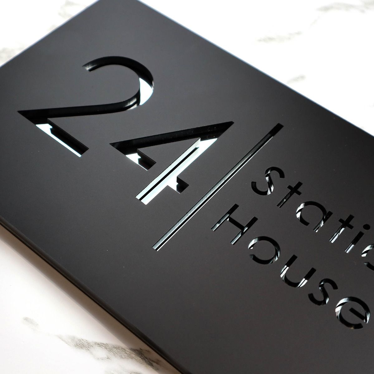 Door Sign , Acrylic Mirror Tech ----- Matt Black X Silver Mirror , Spanish Style