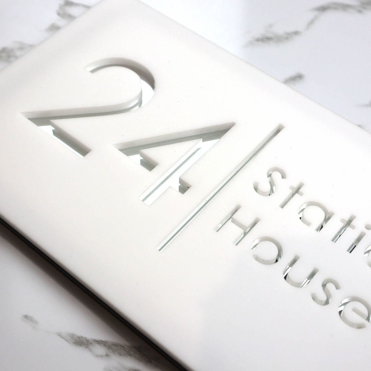 Door Sign , Acrylic Mirror Tech ----- Pristine White X Silver Mirror , Spanish Style