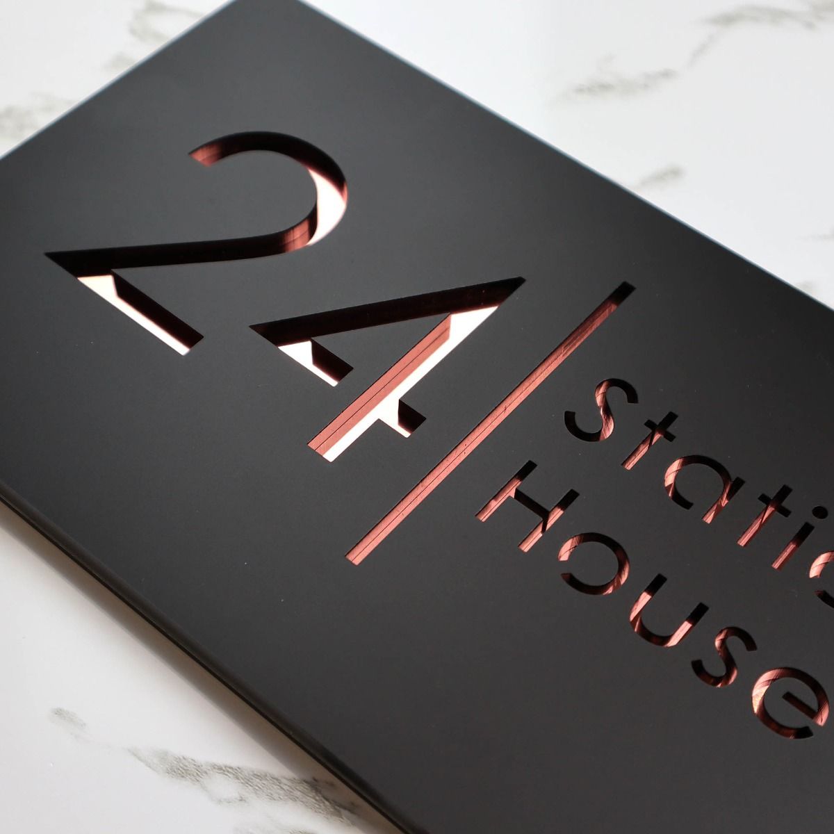 Door Sign , Acrylic Mirror Tech ----- Matt Black X Rose Gold Mirror , Spanish Style