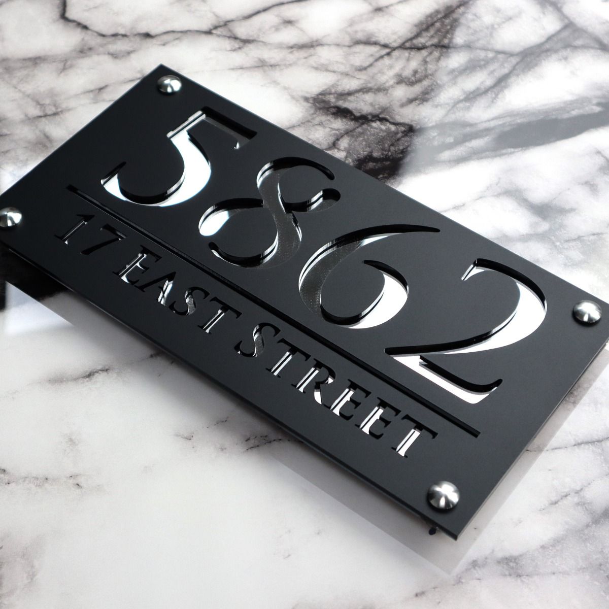 Door Sign , Acrylic Mirror Tech ----- Matt Black x Silver Mirror , Italian Style