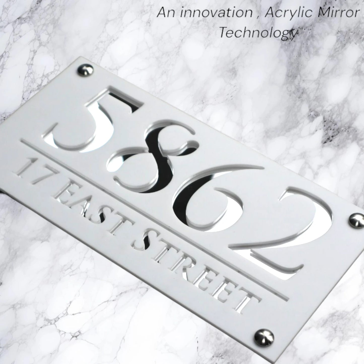 Door Sign , Acrylic Mirror Tech ----- Pristine White x Silver Mirror , Italian Style