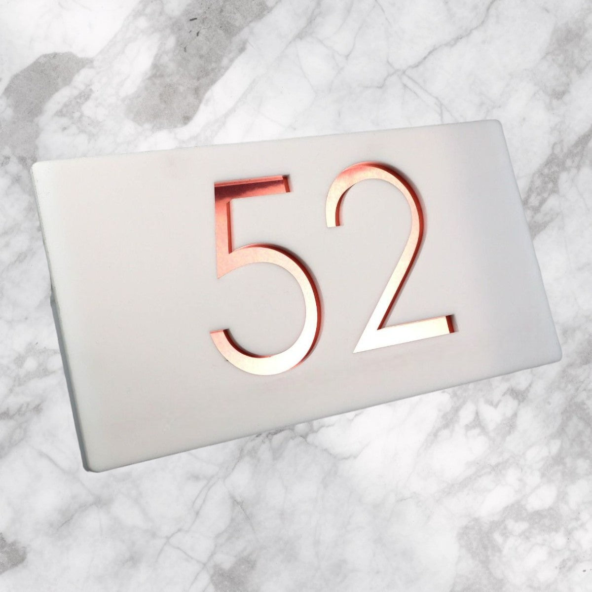Door Sign , Acrylic Mirror Tech ----- Pristine White x Rose Gold Mirror , Number