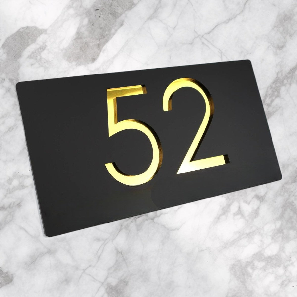 Door Sign , Acrylic Mirror Tech ----- Matt Black X Dark Gold Mirror , Numbers