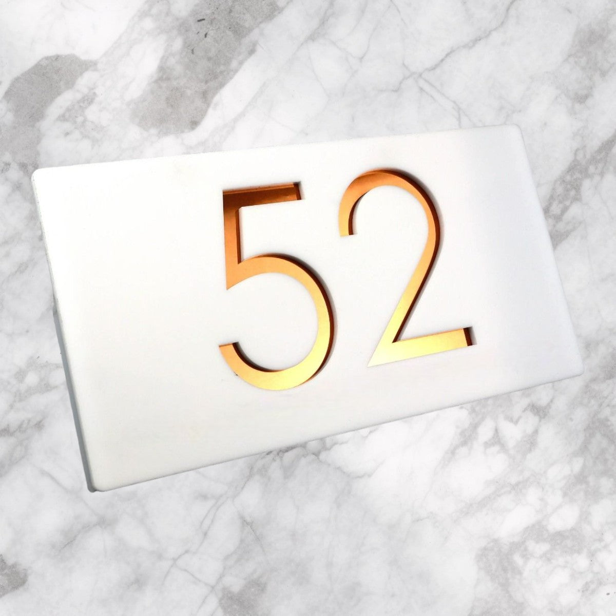 Door Sign , Acrylic Mirror Tech ----- Pristine White X Deep Gold Mirror , Number