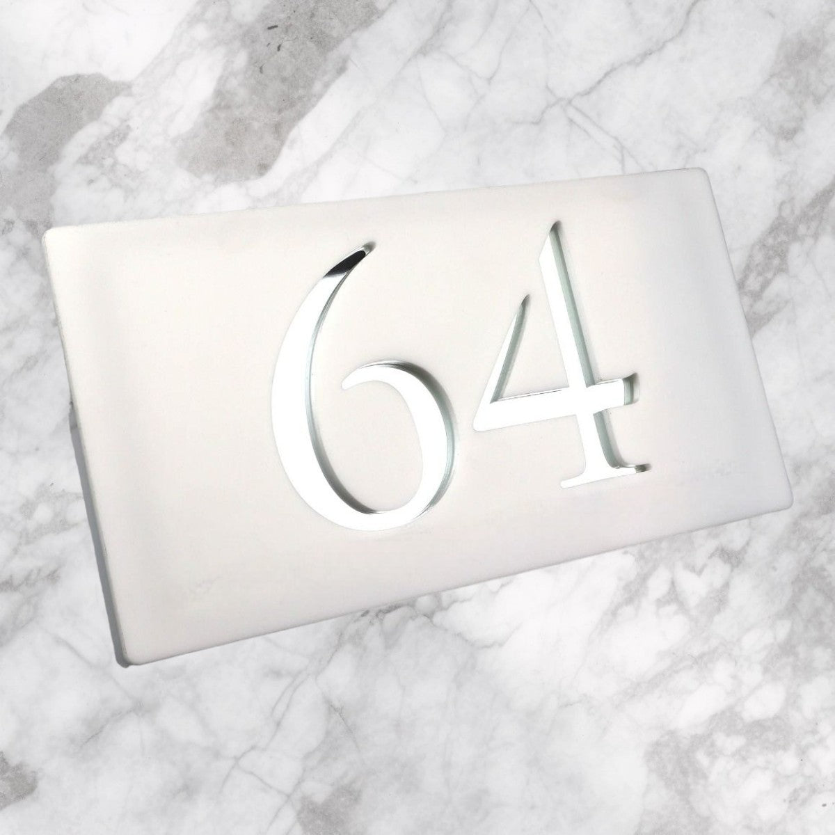 Door Sign , Acrylic Mirror Tech ----- Pristine White X Silver Mirror , Number