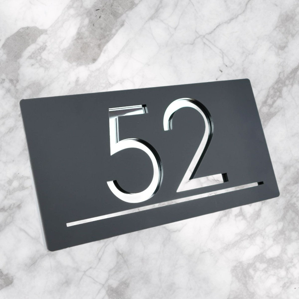 Door Sign , Acrylic Mirror Tech ----- Matt Black X Silver Mirror , Number
