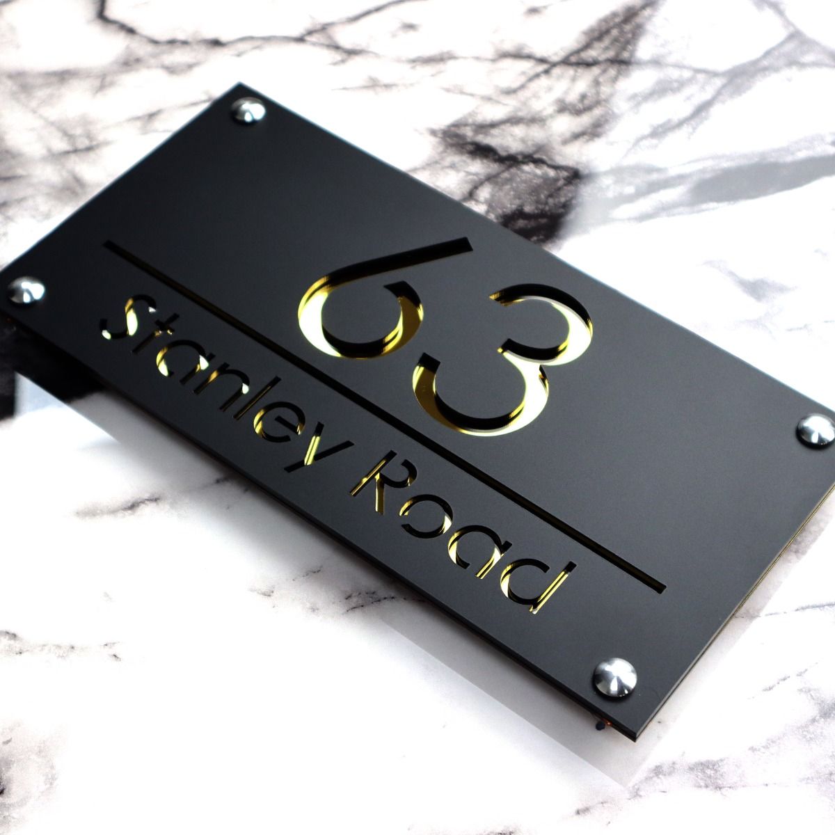 Door Sign , Acrylic Mirror Tech ----- Matt Black X Dark Gold Mirror , Italian Style
