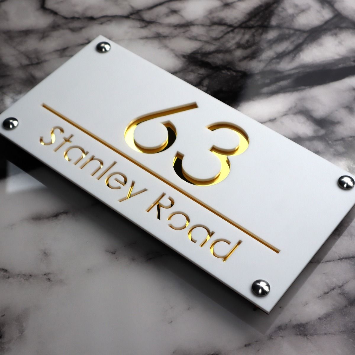 Door Sign , Acrylic Mirror Tech ----- Pristine White X Deep Gold Mirror , Italian Style