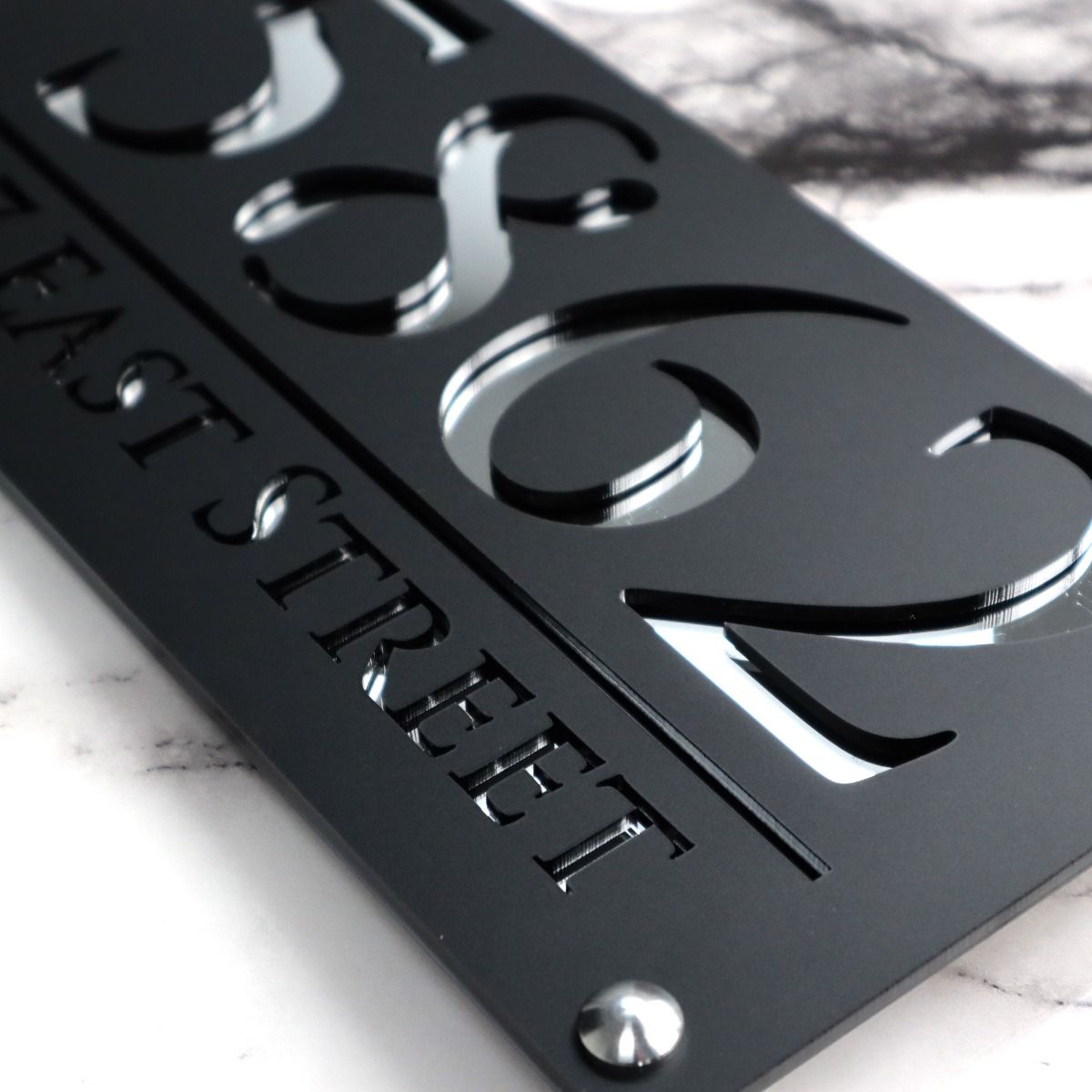 Door Sign , Acrylic Mirror Tech ----- Matt Black x Silver Mirror , Italian Style