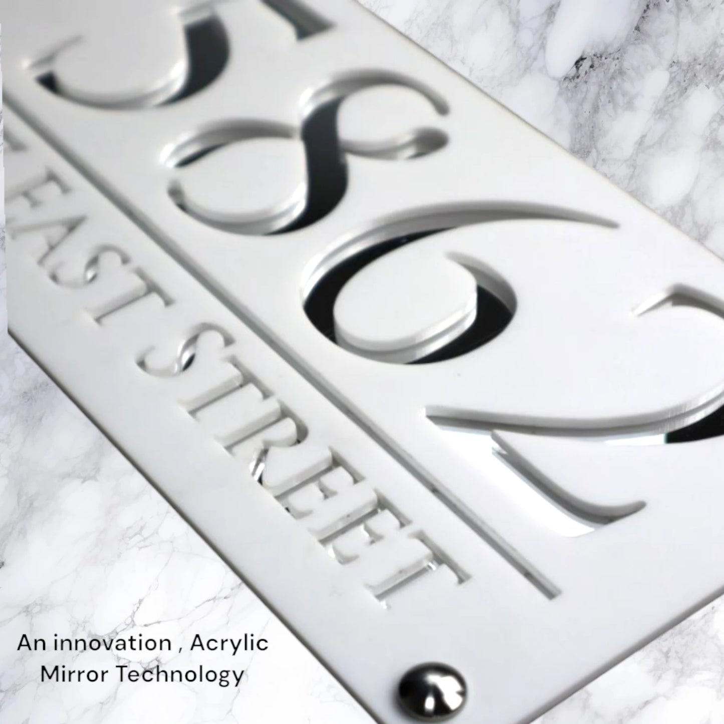 Door Sign , Acrylic Mirror Tech ----- Pristine White x Silver Mirror , Italian Style