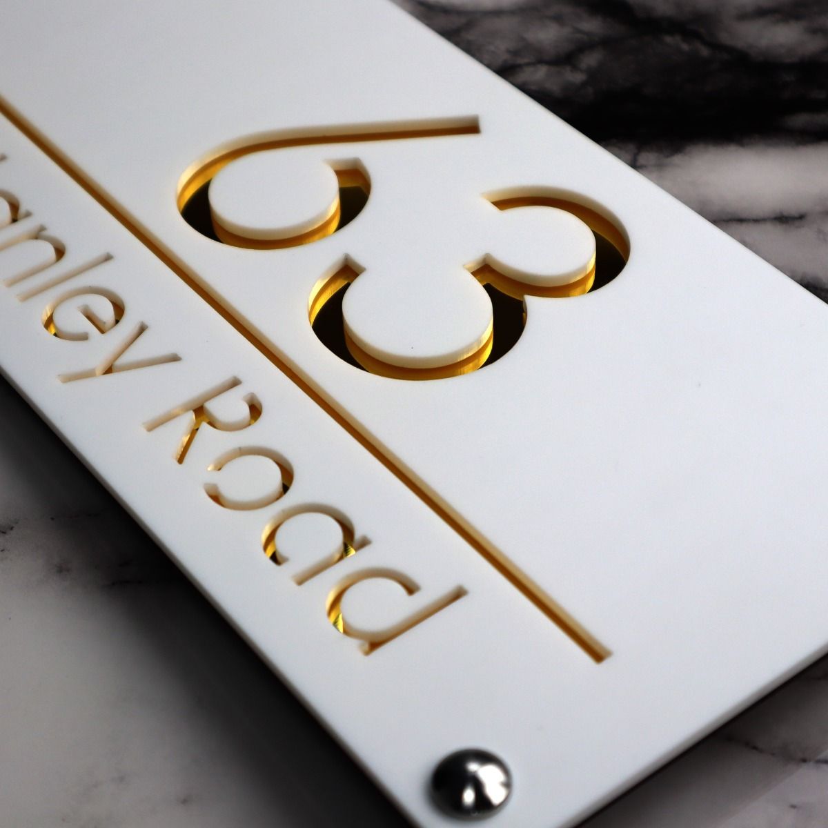 Door Sign , Acrylic Mirror Tech ----- Pristine White X Deep Gold Mirror , Italian Style