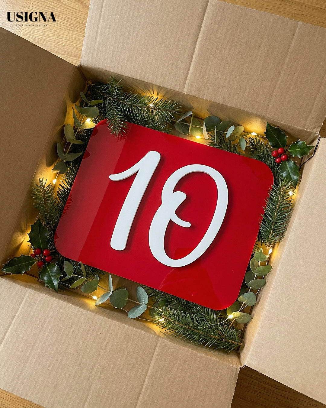 Christmas Red , Embossed Acrylic wall Sign , Square