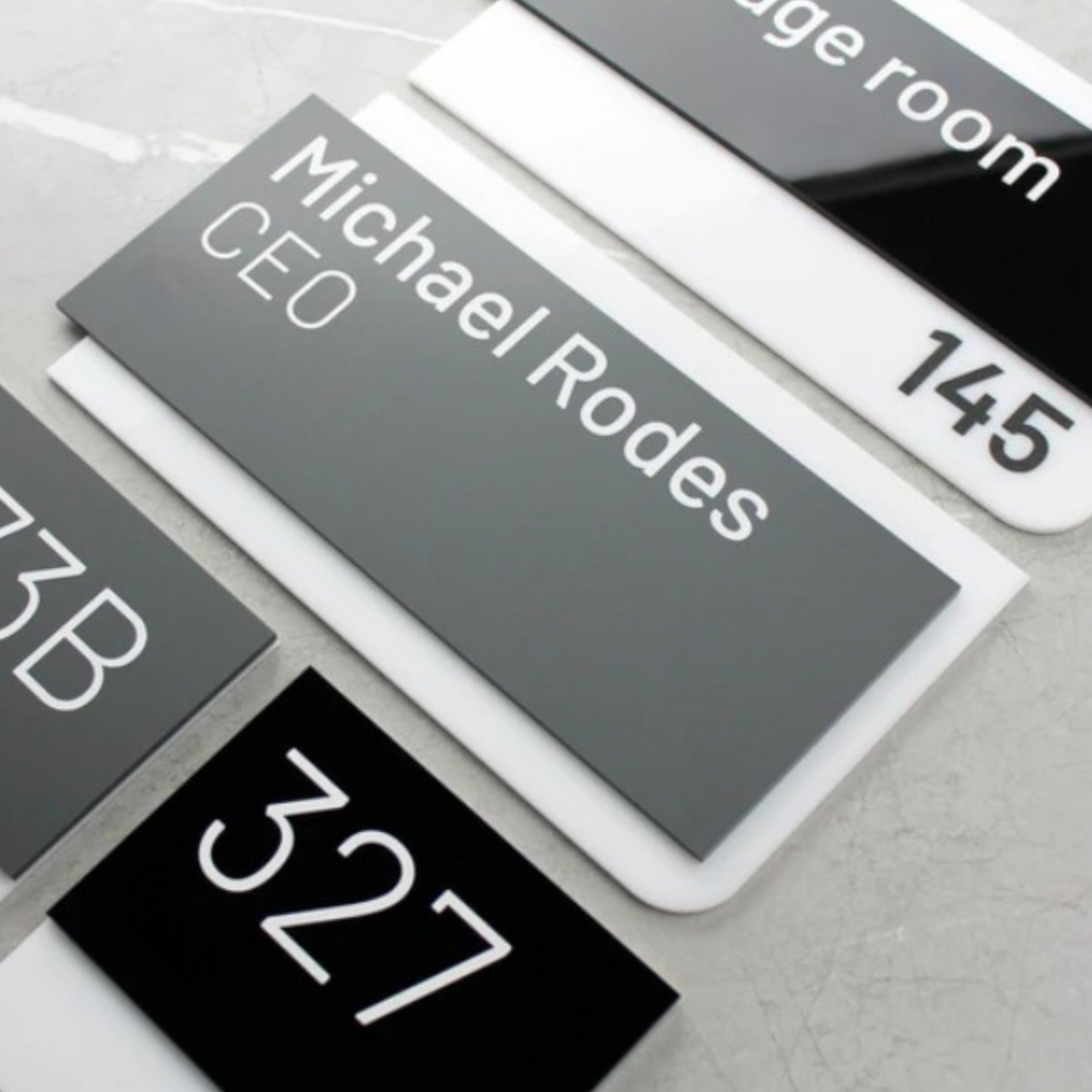 Glossy Black Board * White Embossed Numbers - Embossed & Printed Double Acrylic Sign - , Hotel Signs , Resort Signs