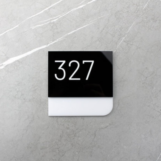 Glossy Black Board * White Embossed Numbers - Embossed & Printed Double Acrylic Sign -  , Hotel Signs , Resort Signs