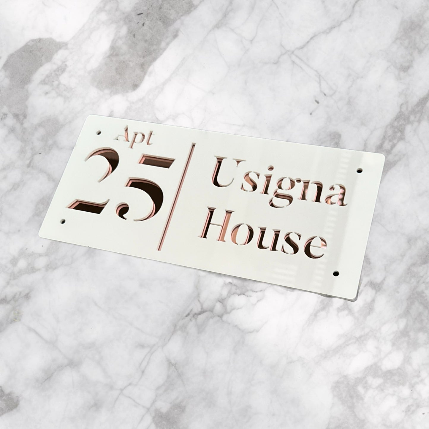 Door Sign , Acrylic Mirror Tech ----- Pristine White x Rose Gold Mirror , French Style