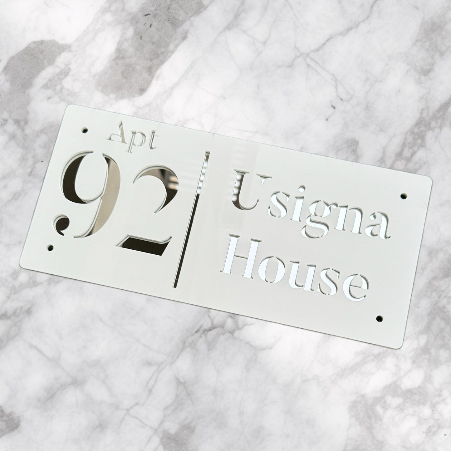 Door Sign , Acrylic Mirror Tech ----- Pristine White X Silver Mirror , French Style
