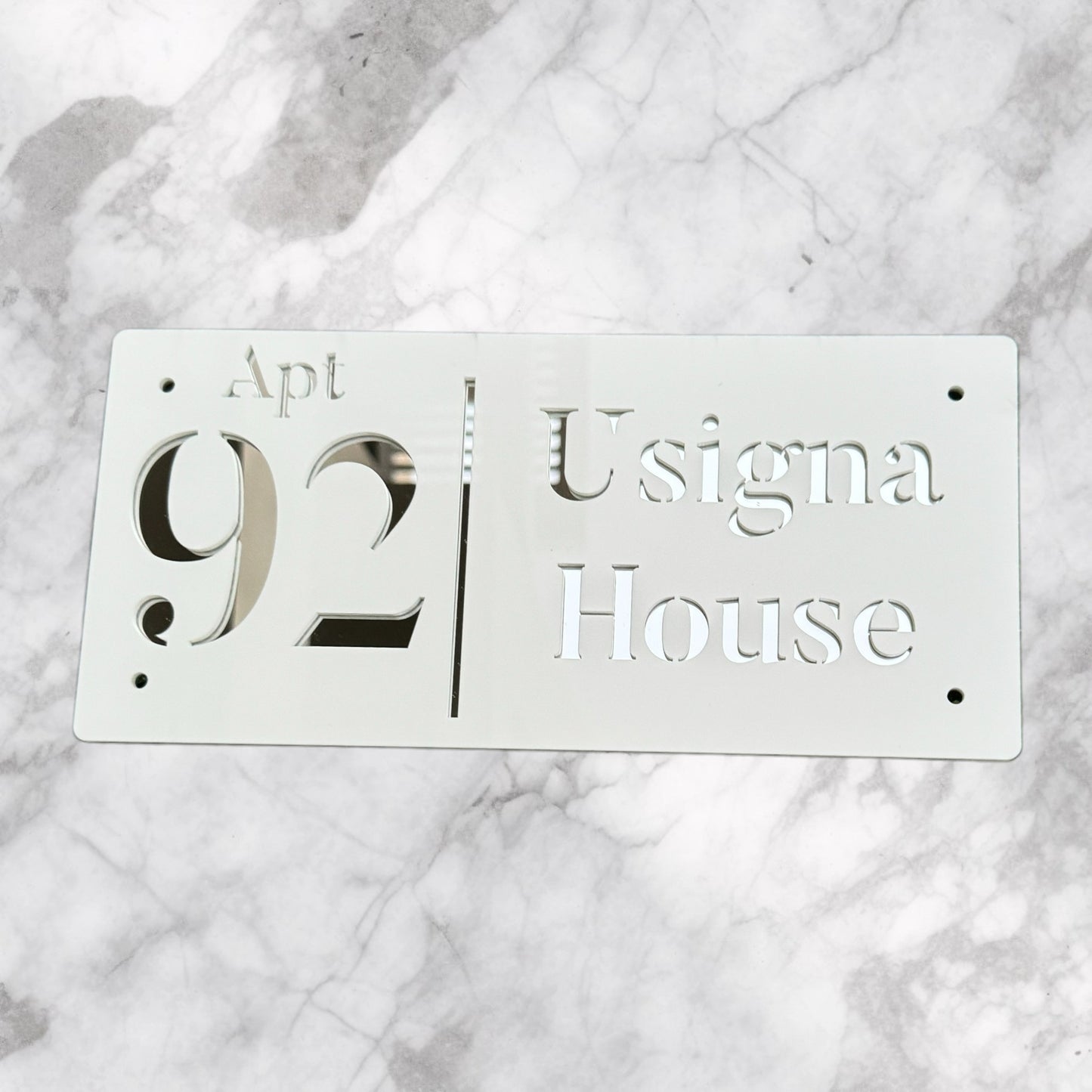 Door Sign , Acrylic Mirror Tech ----- Pristine White X Silver Mirror , French Style