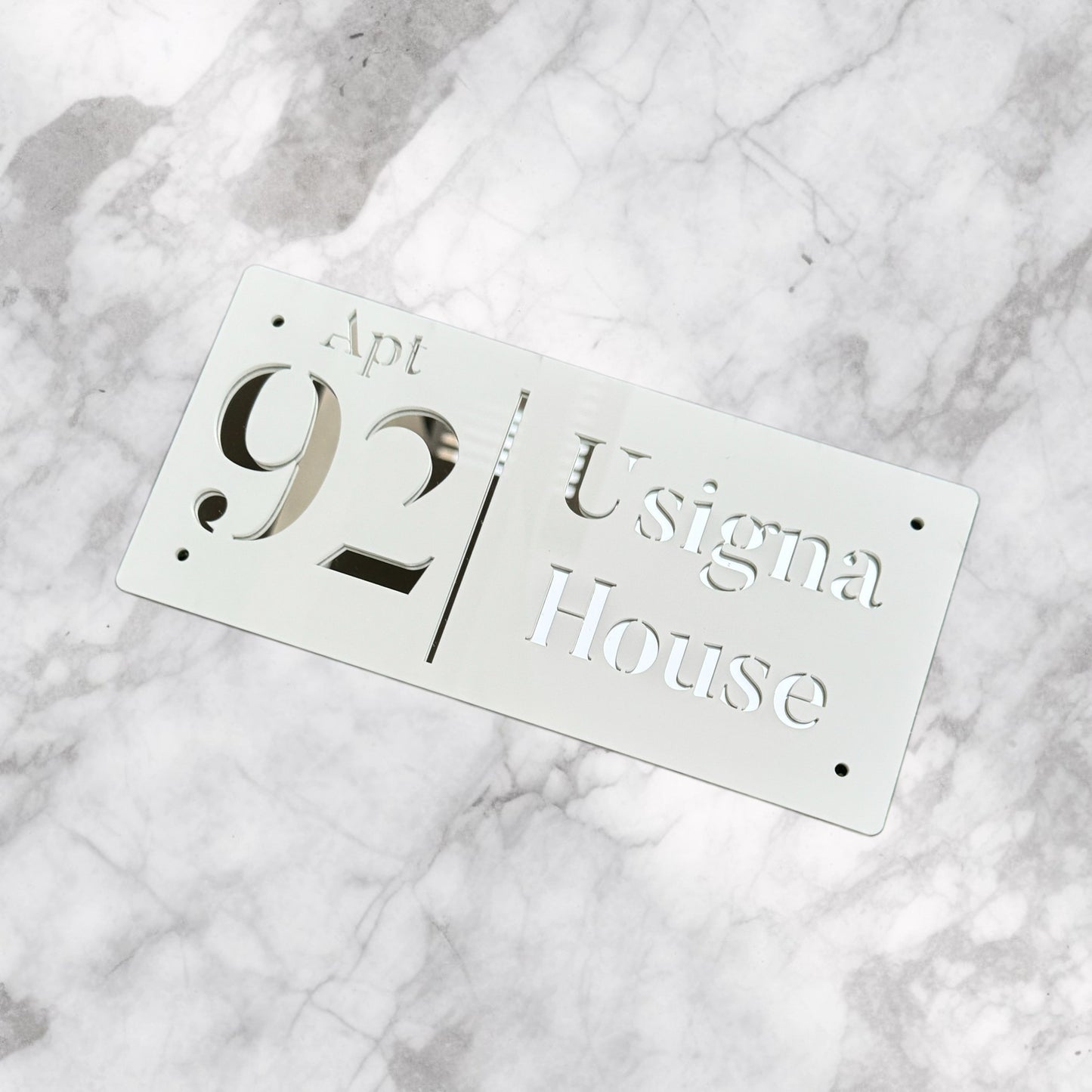 Door Sign , Acrylic Mirror Tech ----- Pristine White X Silver Mirror , French Style