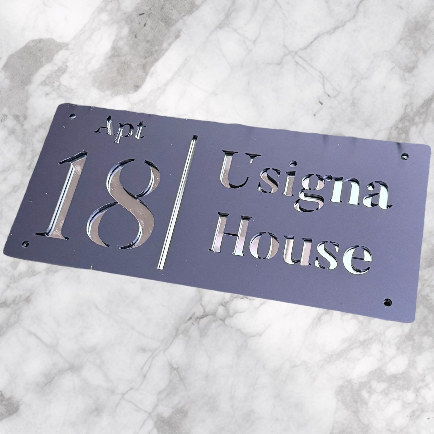 Door Sign , Acrylic Mirror Tech ----- Matt Black x Silver Mirror , French Style