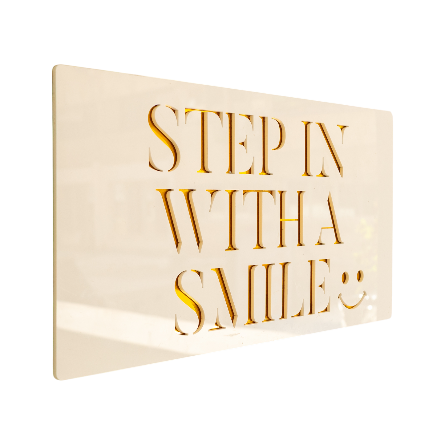 Step In With A Smile ... Decor Sign , Pristine White