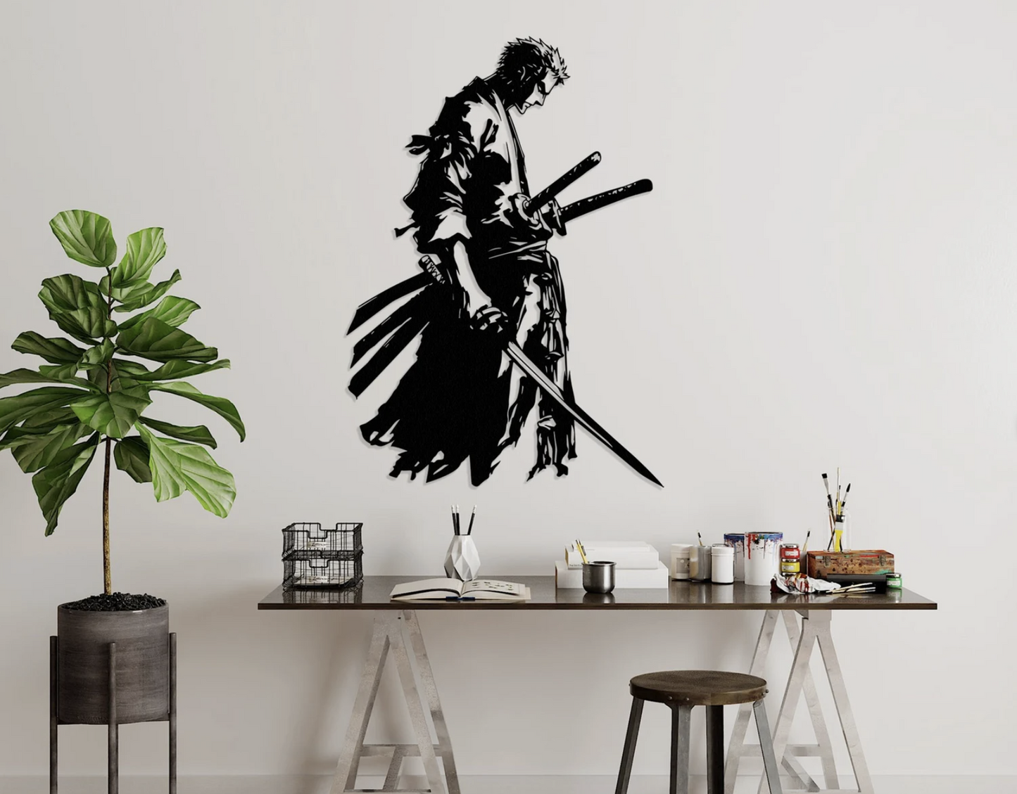 Anime Samurai , Metal Wall Art - Modern Steel Decor - Home Decor