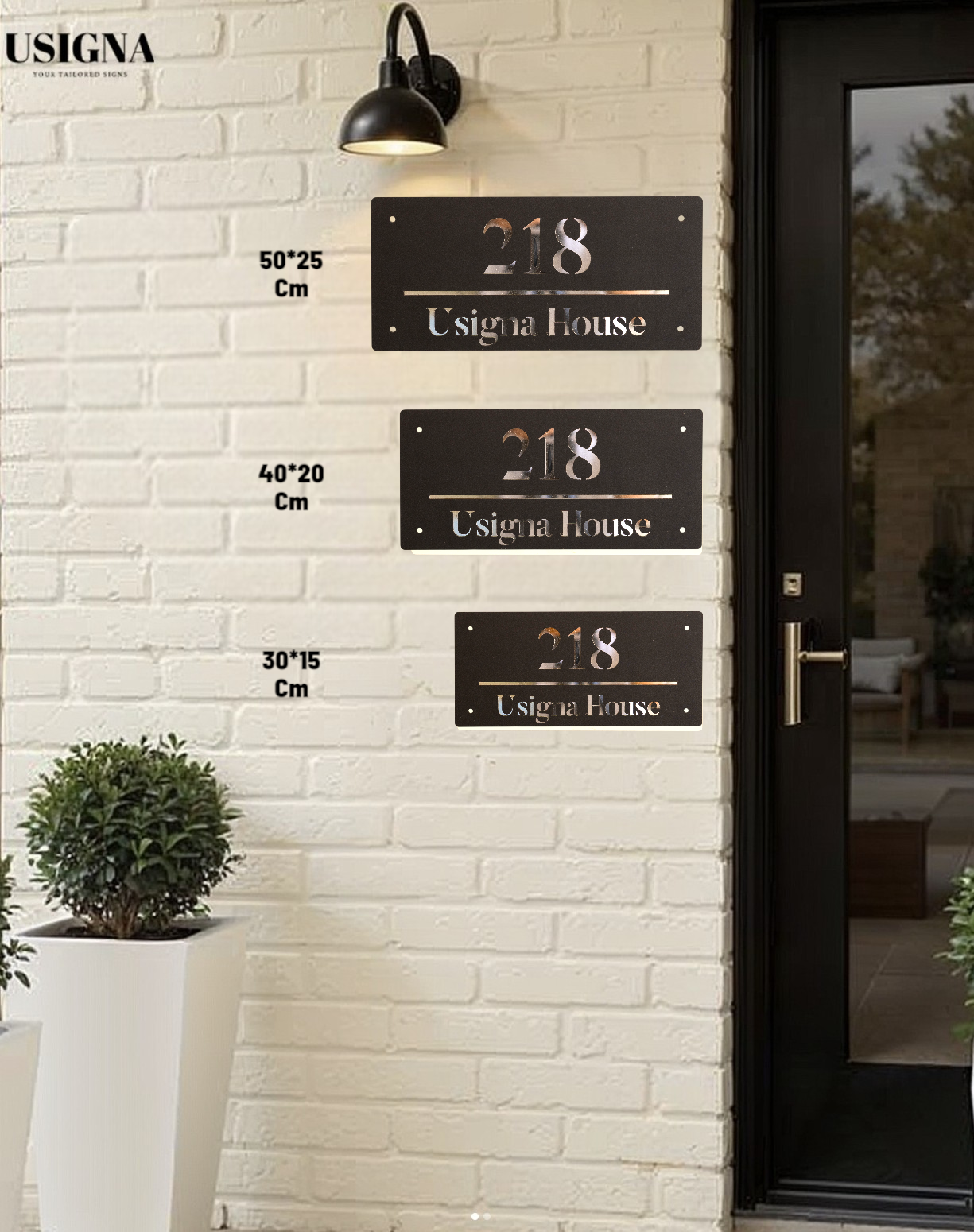 Door Sign , Acrylic Mirror Tech ----- Matt Black x Silver Mirror , Italian Style
