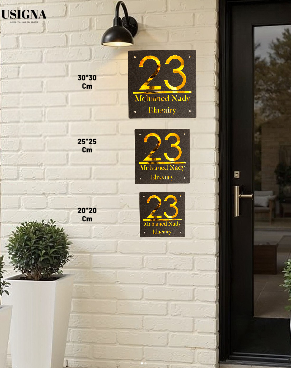 Door Sign , Acrylic Mirror Tech ----- Matt Black X Dark Gold Mirror , British Style