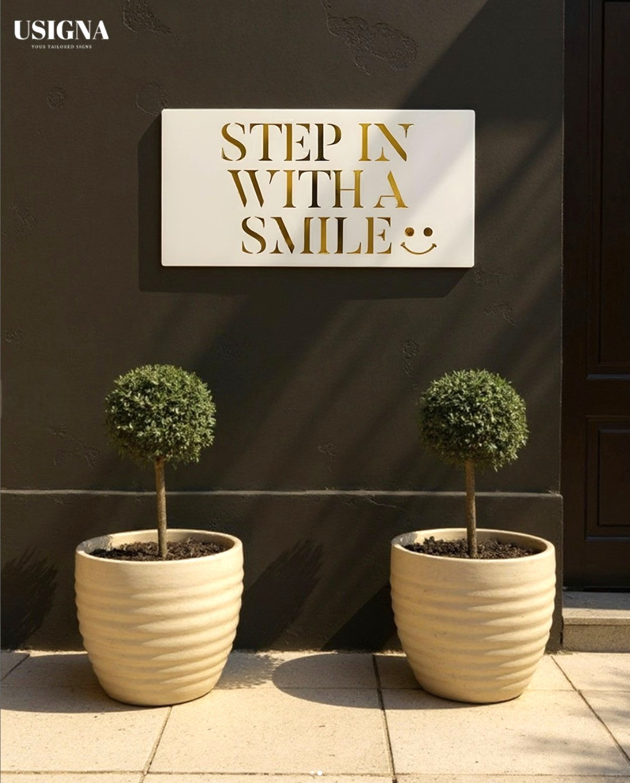 Step In With A Smile ... Decor Sign , Pristine White
