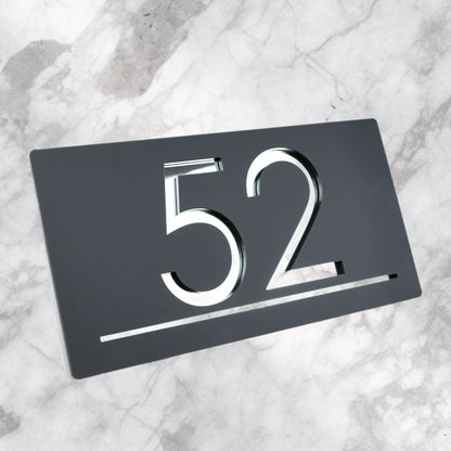 Door Sign , Acrylic Mirror Tech ----- Matt Black X Silver Mirror , Number