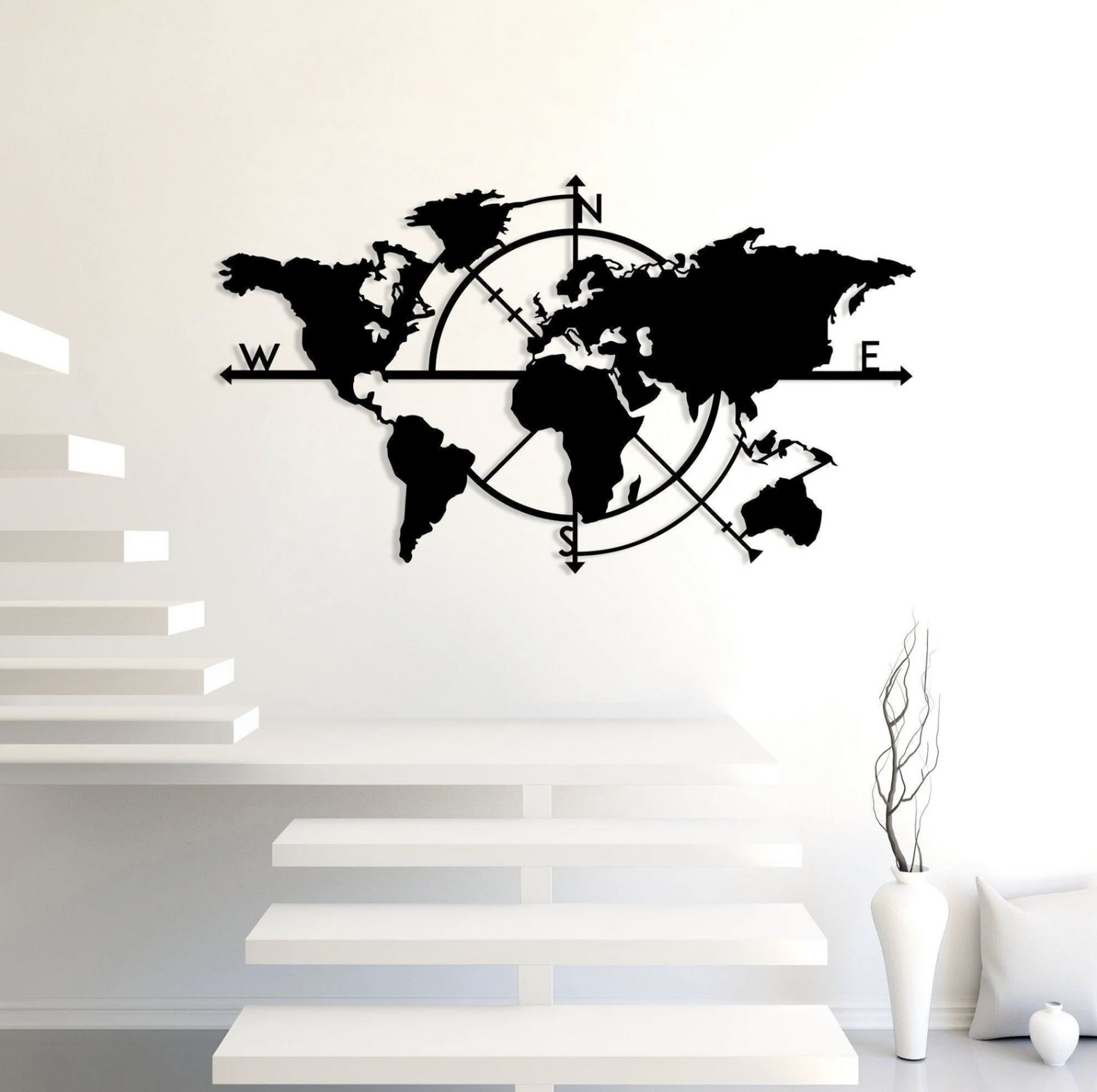 Metal World Map Wall Art - Modern Steel Decor -  Home Metal Decor